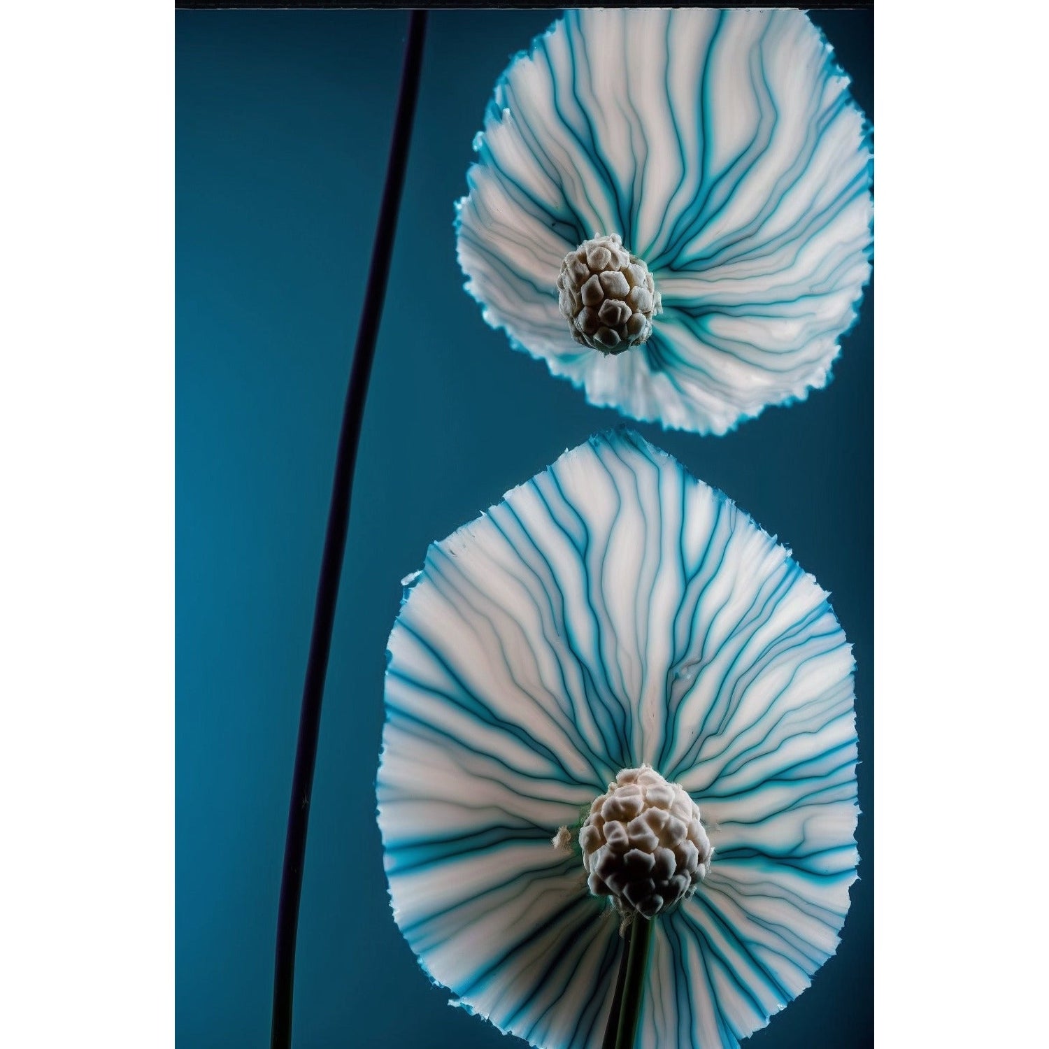 FASart, Blue Serenity: A Hand-Printed Image of Two Rounded Hanging Flowers - Limited Edition Print