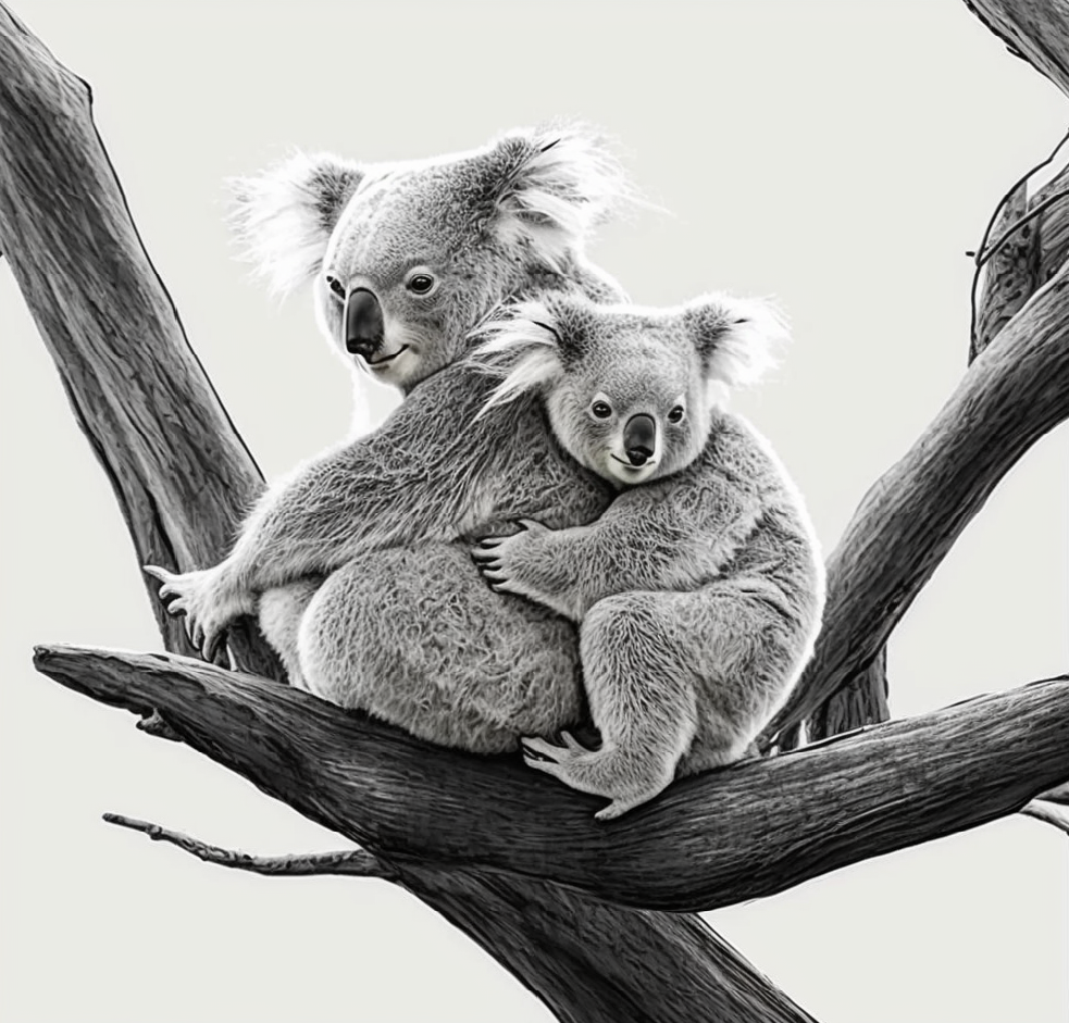 FASart, Branching Love: A Portrait of a Koala Mother and Baby