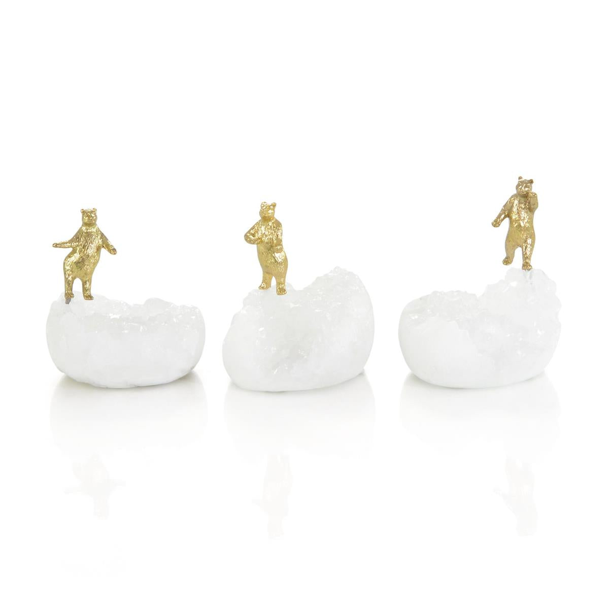 John Richard, Brass Bears on Quartz Sculptures - Set of 3