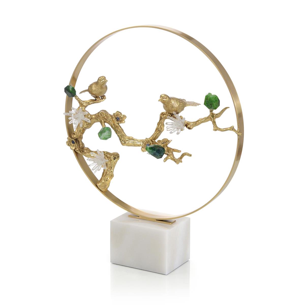 John Richard, Brass Bird and Green Agate Sculpture