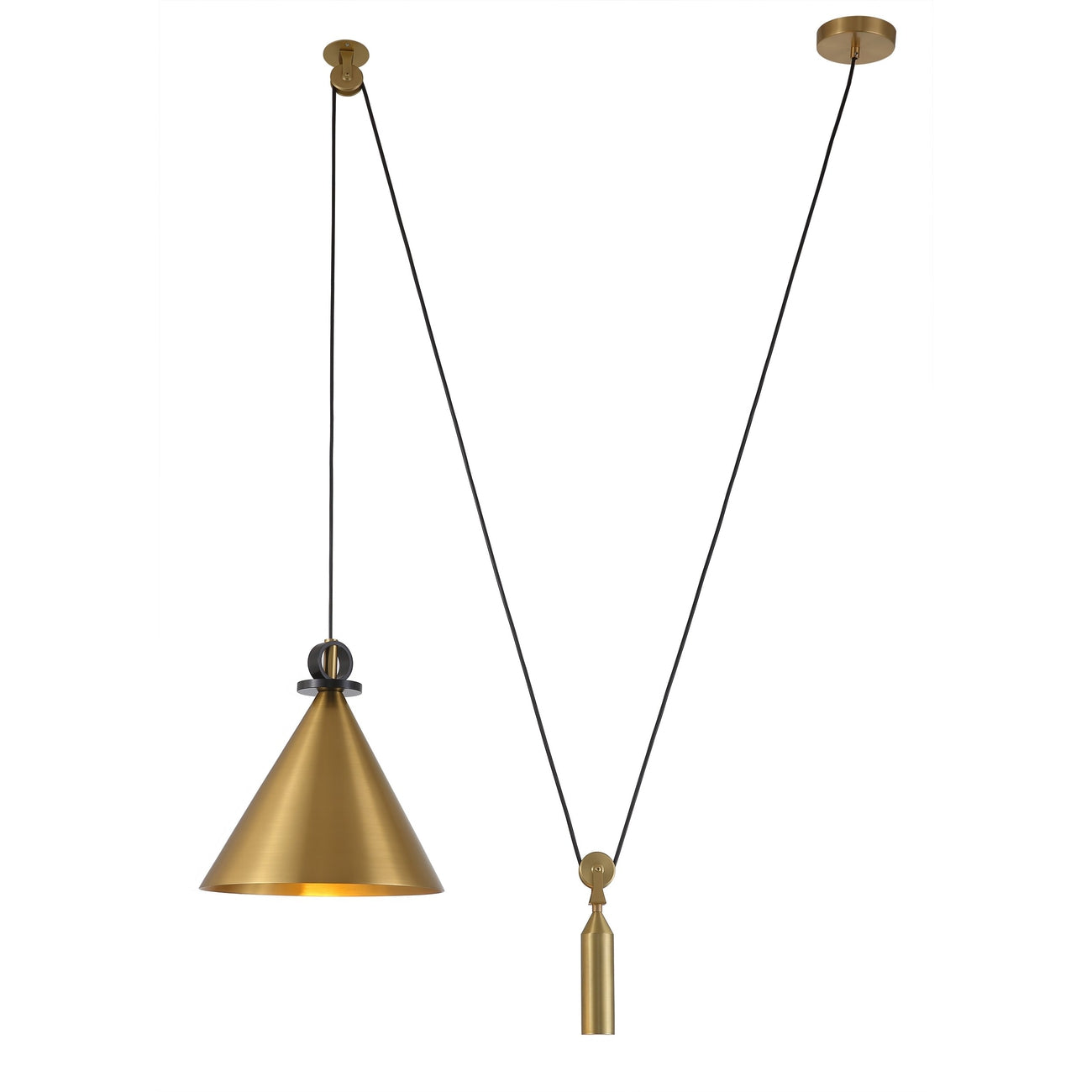 France & Son, Brass Cone Counterweight Pendant Light