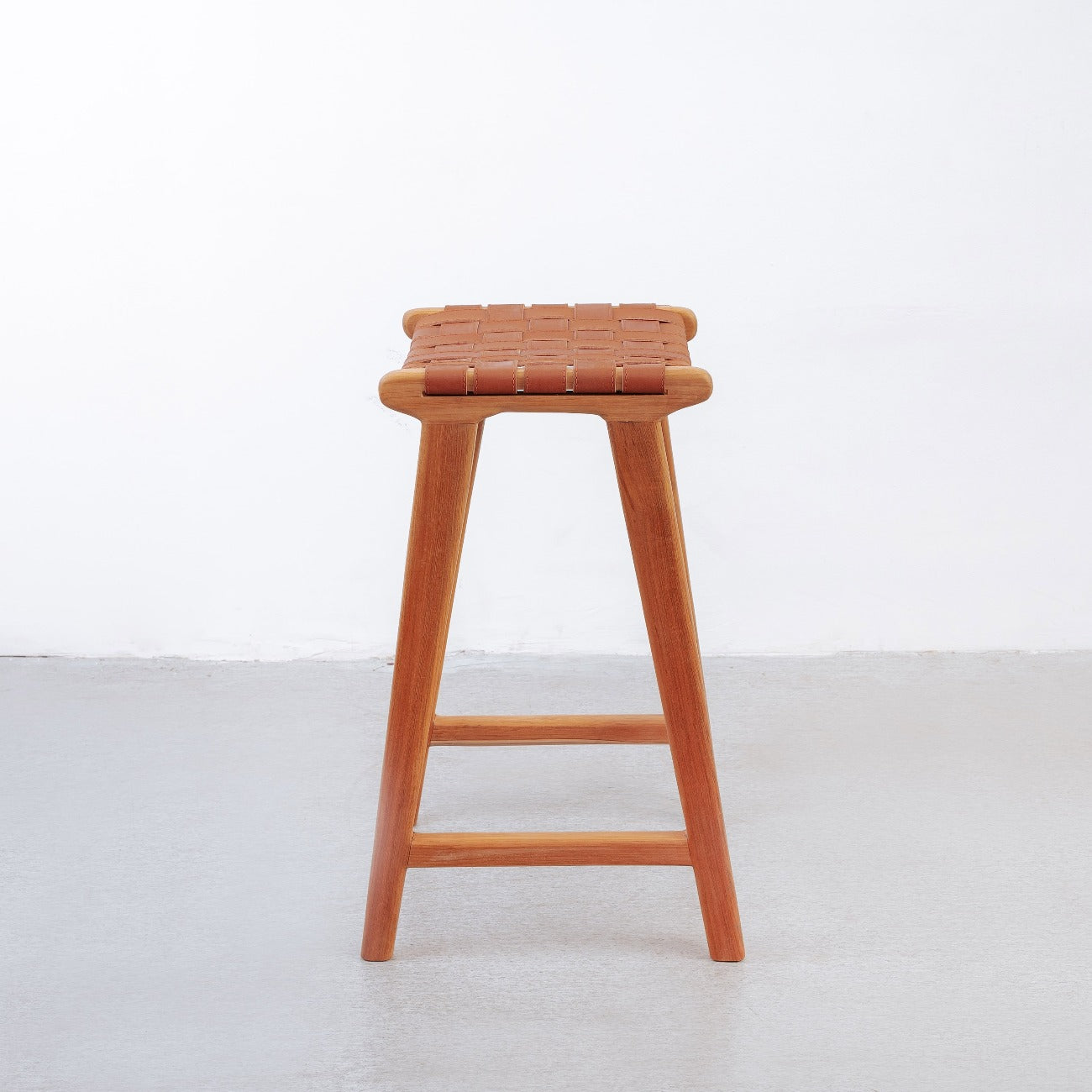 France & Son, Cahyo Woven Leather Backless Counter Stool