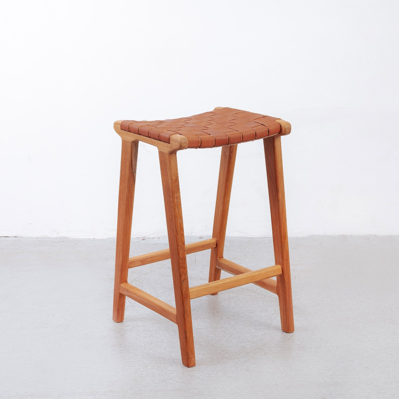 France & Son, Cahyo Woven Leather Backless Counter Stool