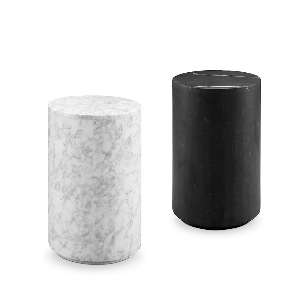 France & Son, Carrara Marble Drum Pedestal Side Table