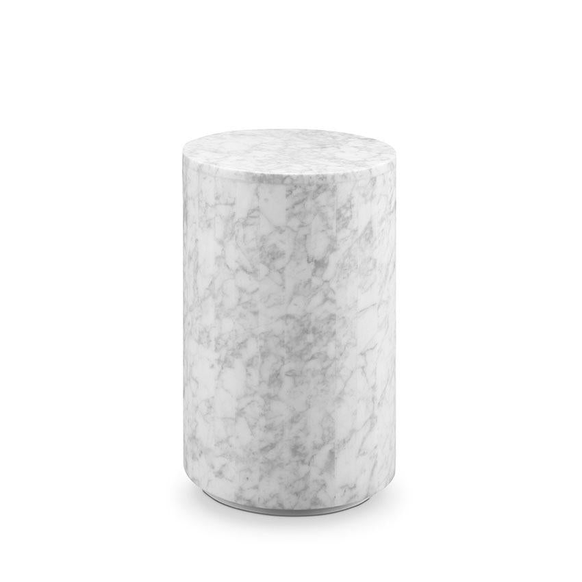 France & Son, Carrara Marble Drum Pedestal Side Table