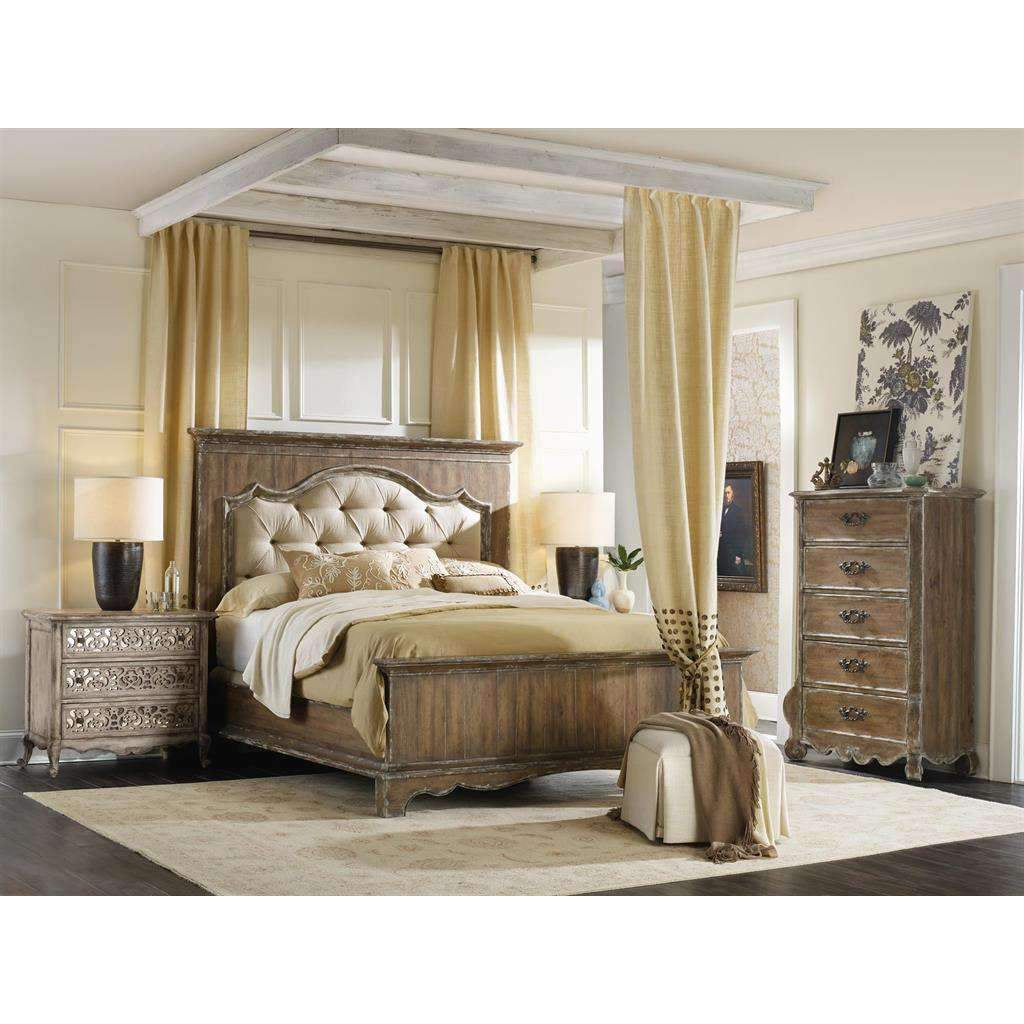 Hooker, Chatelet Upholstered Mantle Panel Bed - Light Wood