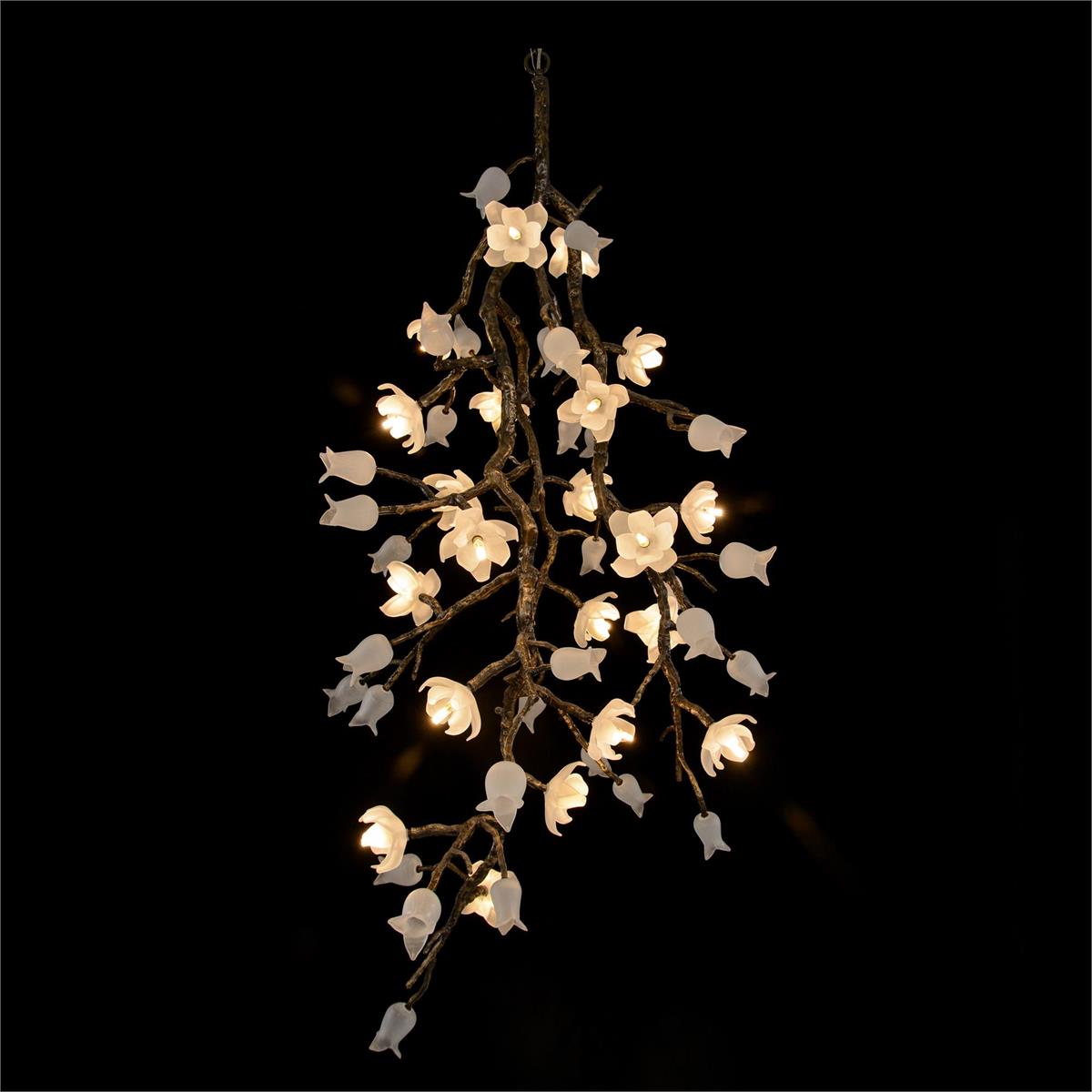 John Richard, Churippu Magnolia & Tulip Glass Vertical Twenty-One Light Chandelier