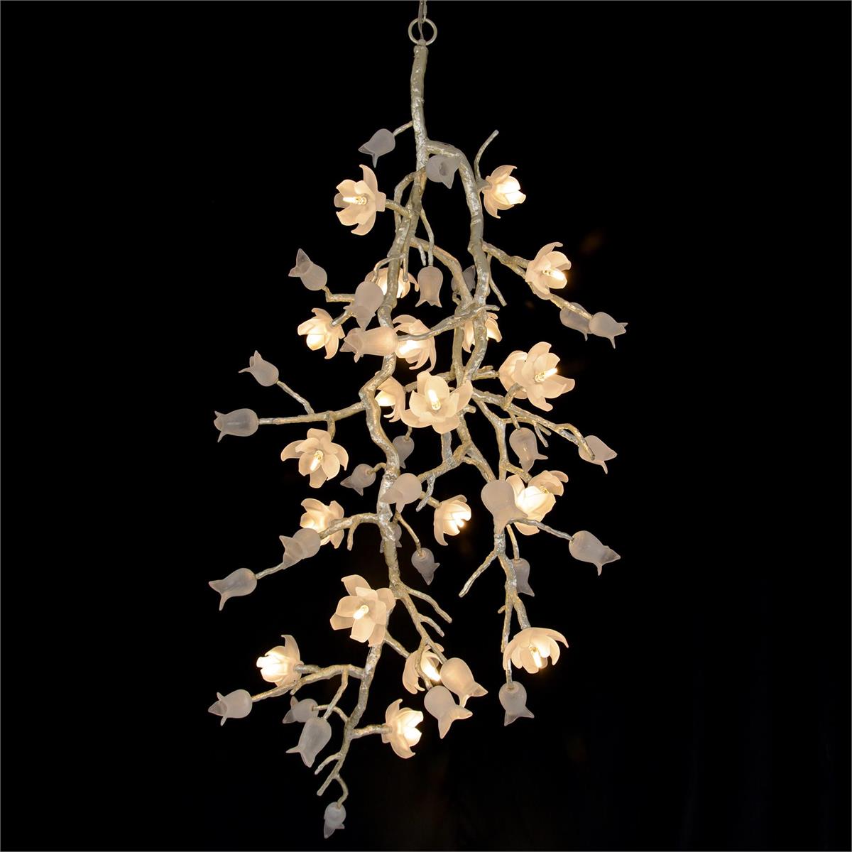 John Richard, Churippu Magnolia & Tulip Glass Vertical Twenty-One Light Chandelier