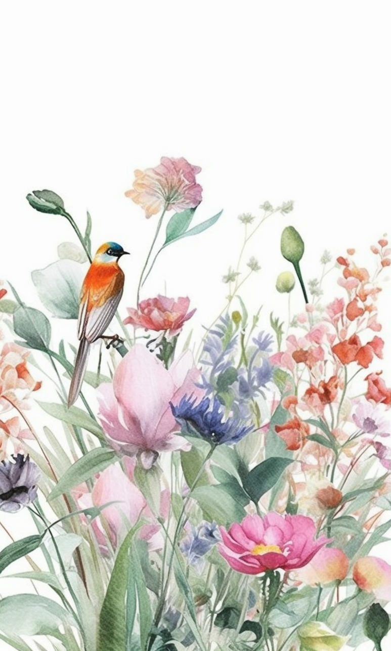 FASart, Colorful Blooms with Feathered Companions