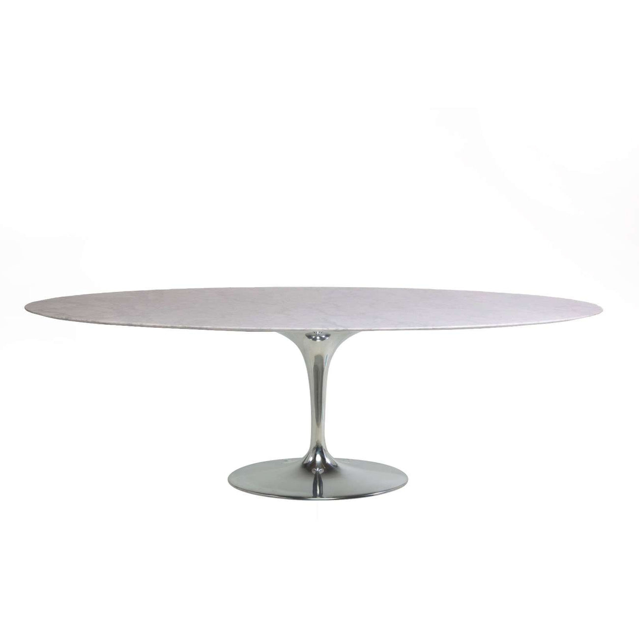 France & Son, Italian Made Carrara Marble Pedestal Dining Table - 96" with Chrome Base